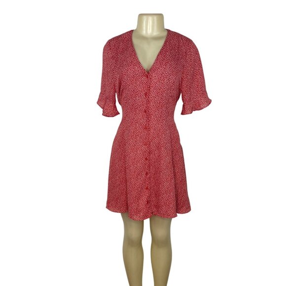 Lulus Red & White Polka Dot Button-Front Mini Dress Size L - New - Picture 1 of 9